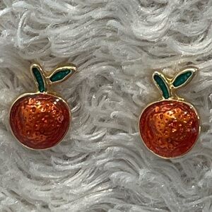 Mini Realistic Orange Fruit Shape Post-back Earring Studs Vintage Gold Plated